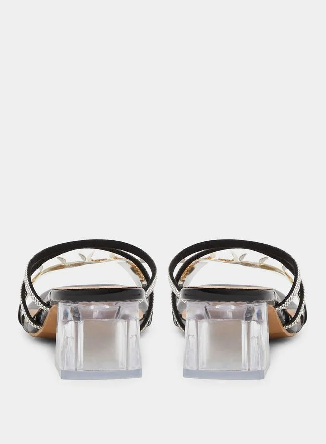 Take Two Embellished Transparent Block Heel Sandals